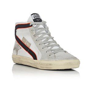 GOLDEN GOOSE Slide / White Suede Mesh + Neon Pink Leather